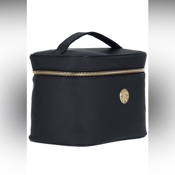 NEW Roberto Cavalli Black Cosmetic Bag Train Case with Gold Accents - Picture 2 of 4